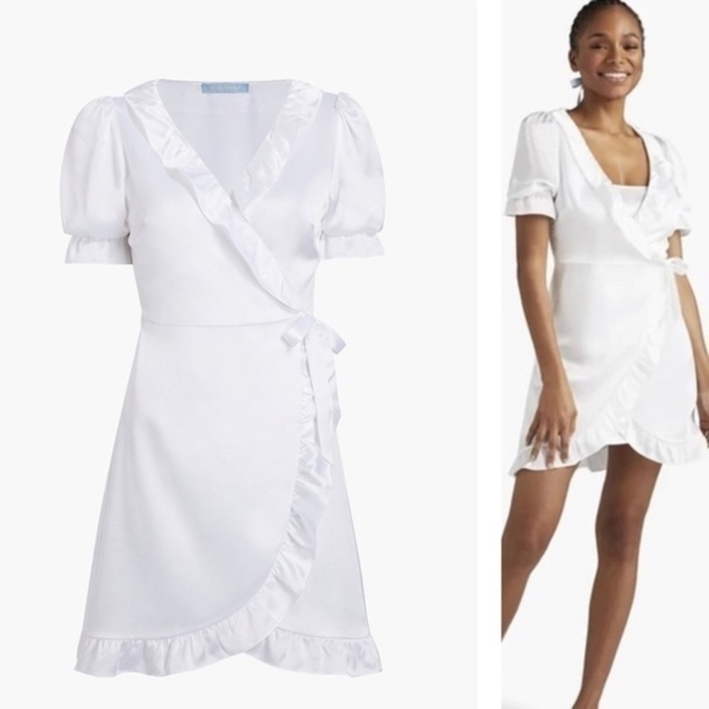 Hill House 100% Silk White Ruffle Wrap Mini Robe Nima Dress